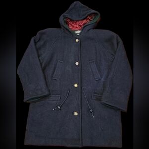 Vintage Braetan Men's L Dark blue W/ Green Contrast, Wool-blend Duffel Coat